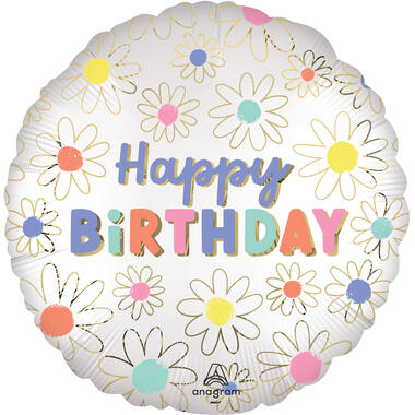 Foil Balloon - "Happy BIRTHDAY" - Daisies - 45 cm